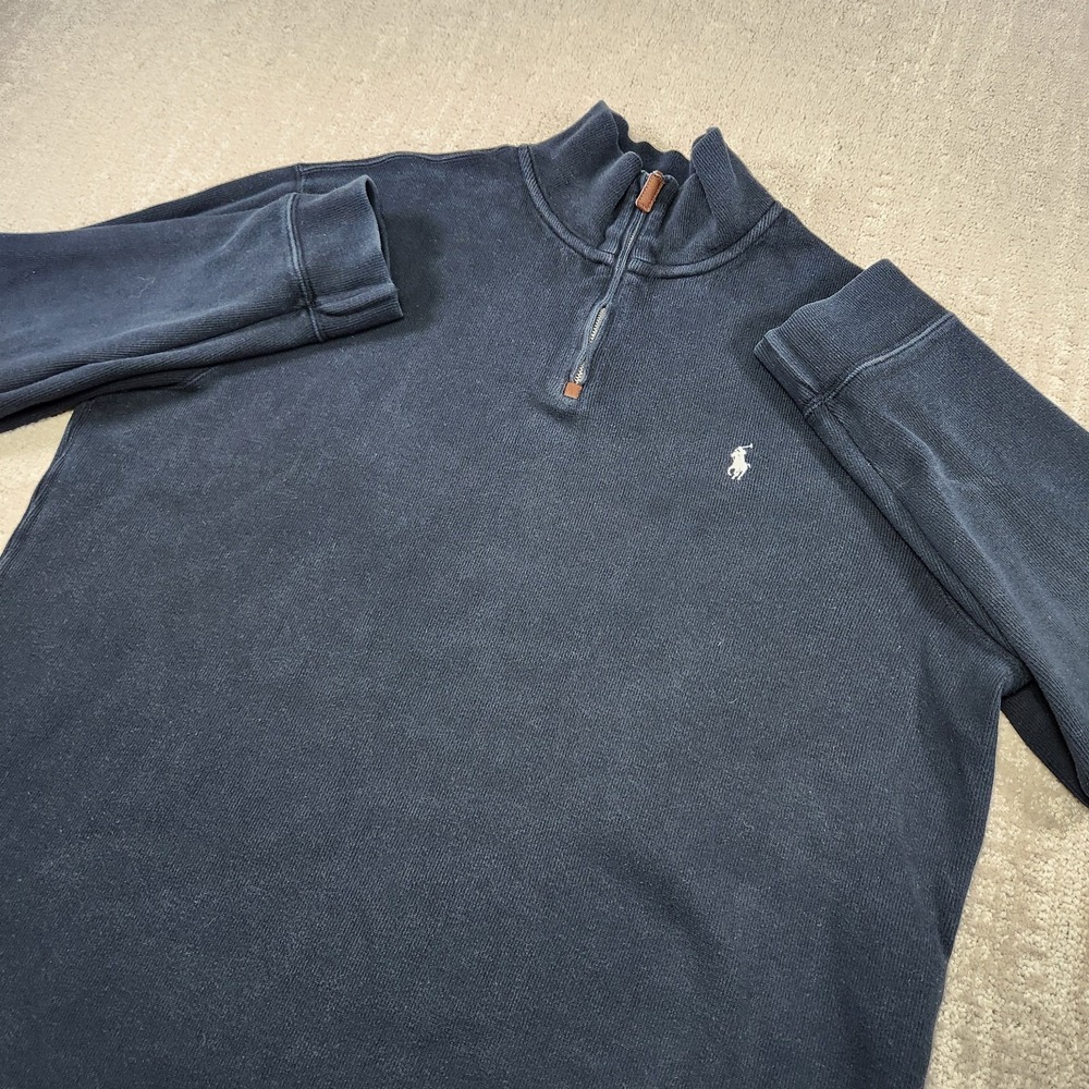 Polo Ralph Lauren Sweater Men XL Estate Rib Black 1/4 Zip Cotton Faded